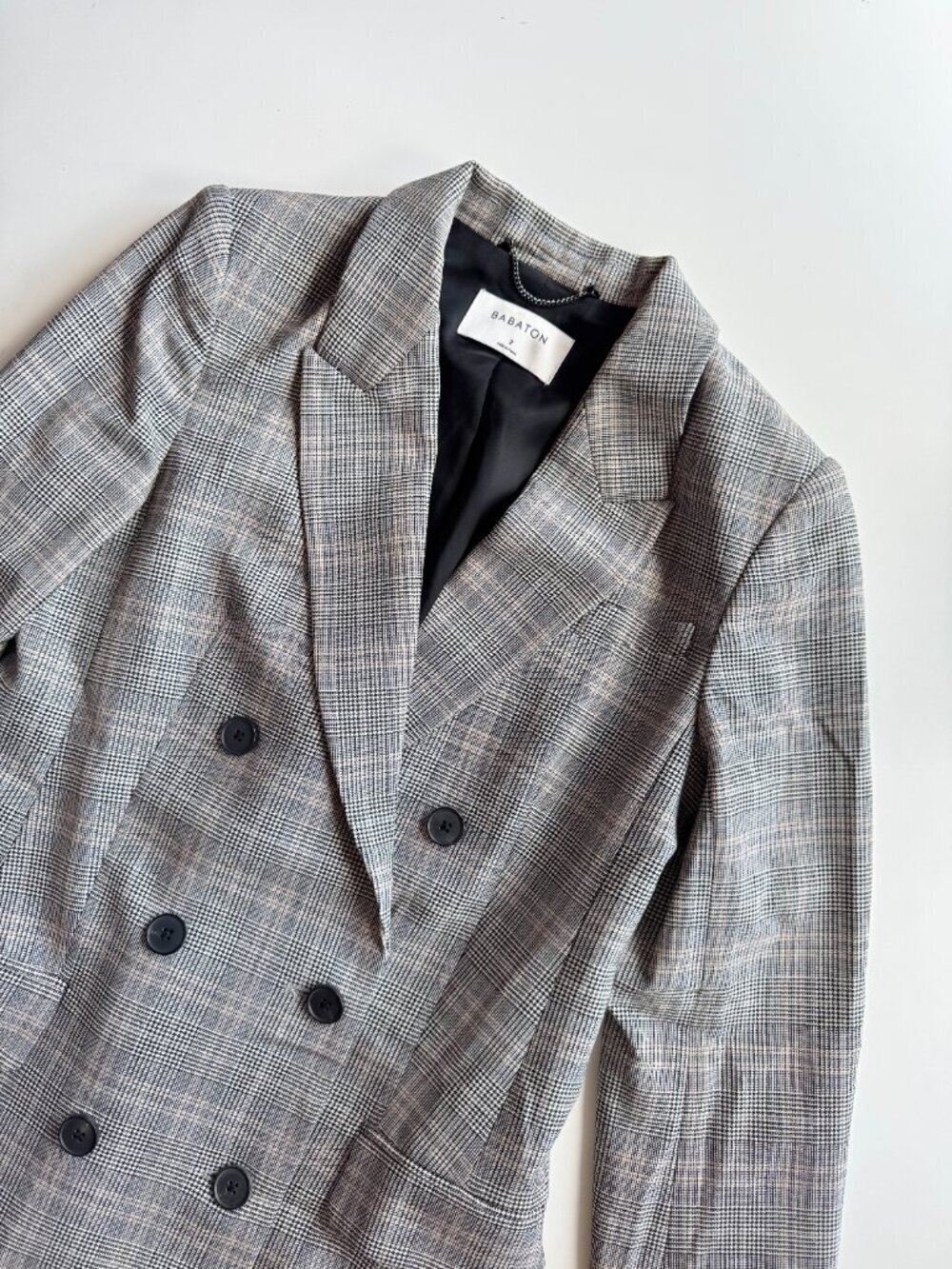 Aritzia BABATON Samuel Grey Glen Check Double Breasted Blazer Jacket, Size 2 - Picture 6 of 13